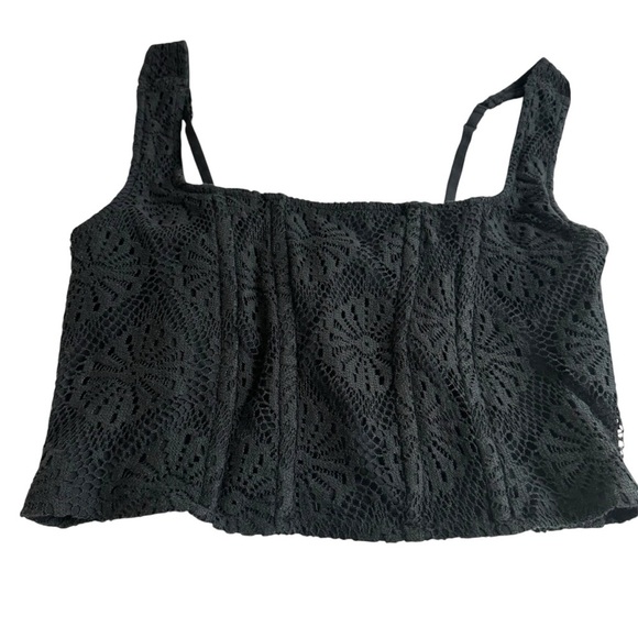 AE Set of 2 Cropped Square-Neck Corset Lace Tank Top Green Black Medium Bundle - Picture 3 of 12